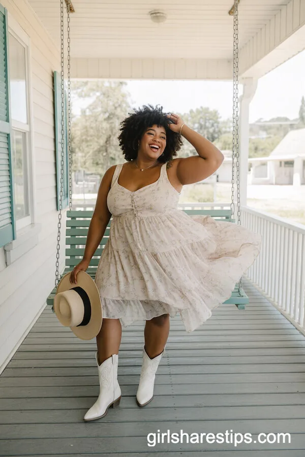 Pastel Floral Flowy Sundress White Cowboy Boots