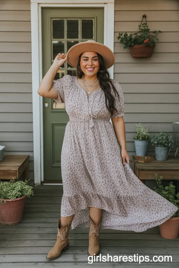 Floral Maxi Dress and Cowgirl Boots for Effortless Summer Vibes