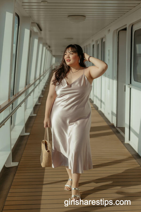 Silky Pastel Midi Slip Dress with Delicate Sandals