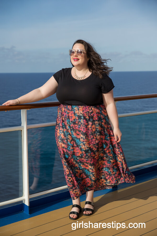Black T-Shirt with Colorful Floral Maxi Skirt