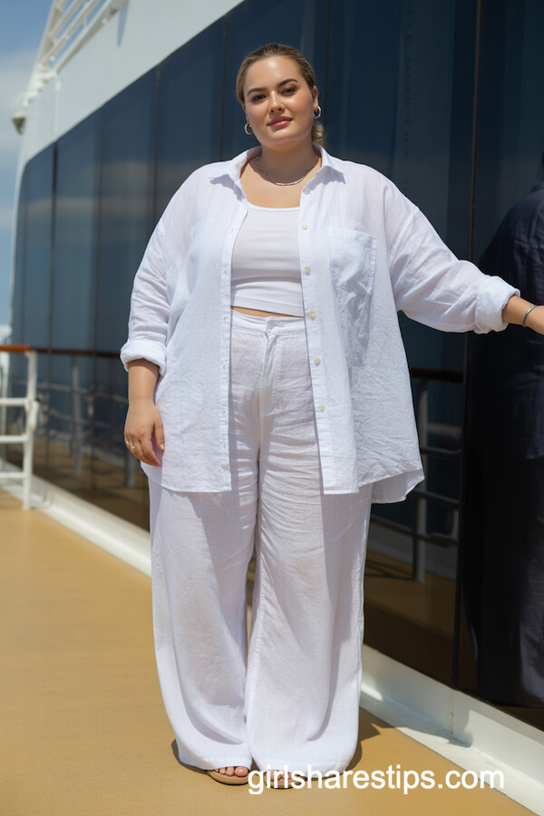 Oversized White Linen Shirt with Wide-Leg Pants