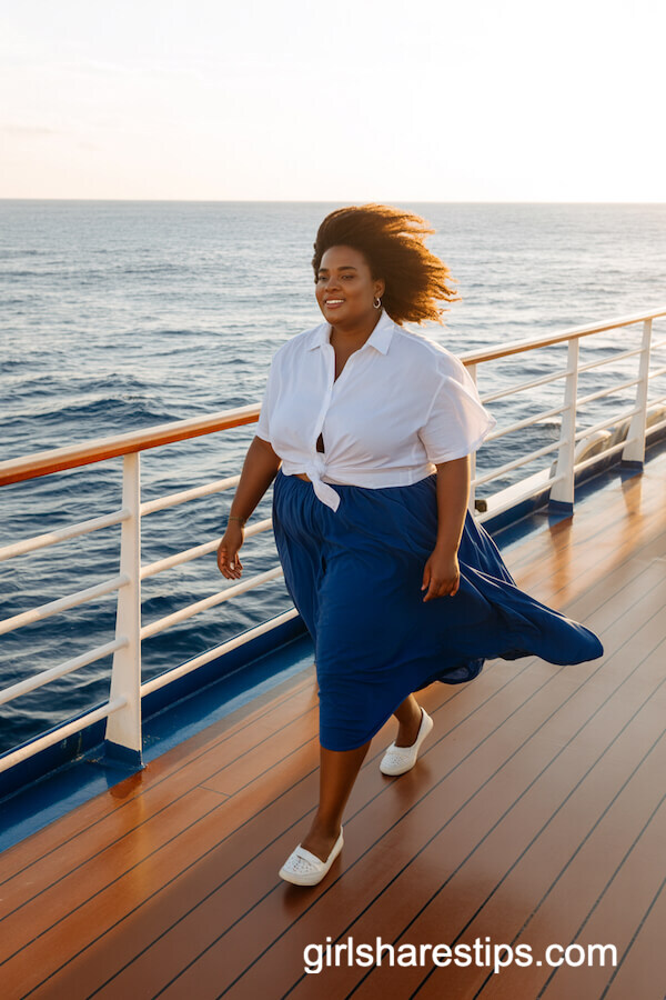 Tied-Front Cotton Shirt and Midi Skirt Combo