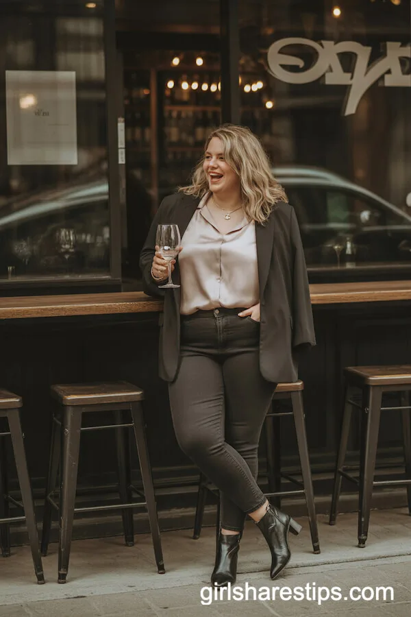 Chic Blazer, Skinny Jeans, and Silky Cami Ensemble