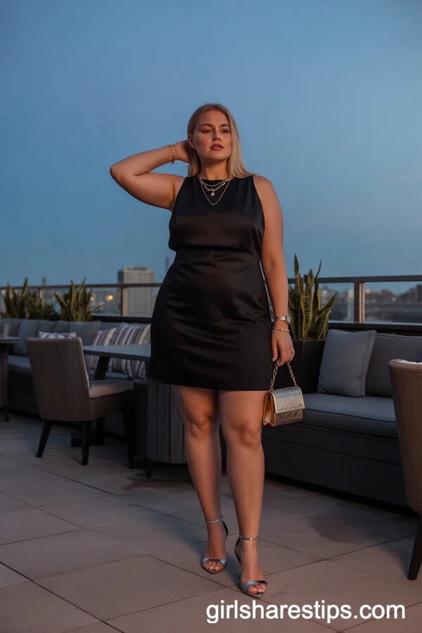 Sleeveless Little Black Dress with Gold Jewelry