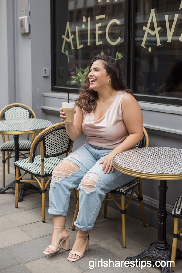 Distressed Boyfriend Jeans and Silky Blush Tank Top