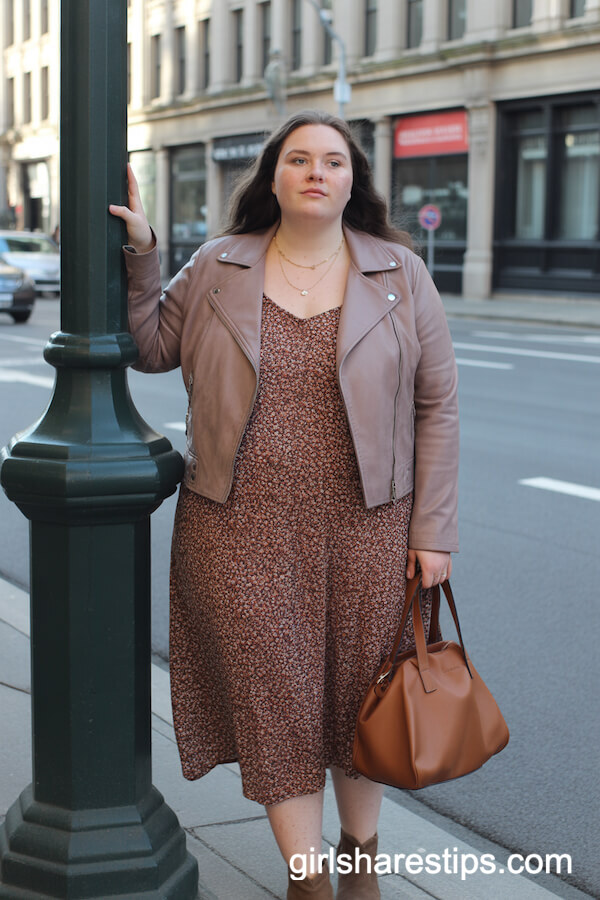 Suede Moto Jacket with Floral Midi Dress