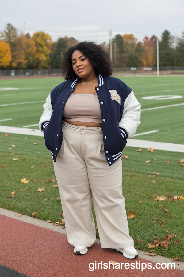 Varsity Jacket with Wide-Leg Trousers