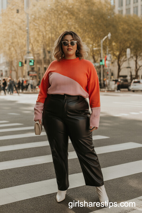 Colorblock Sweater with Faux Leather Pants