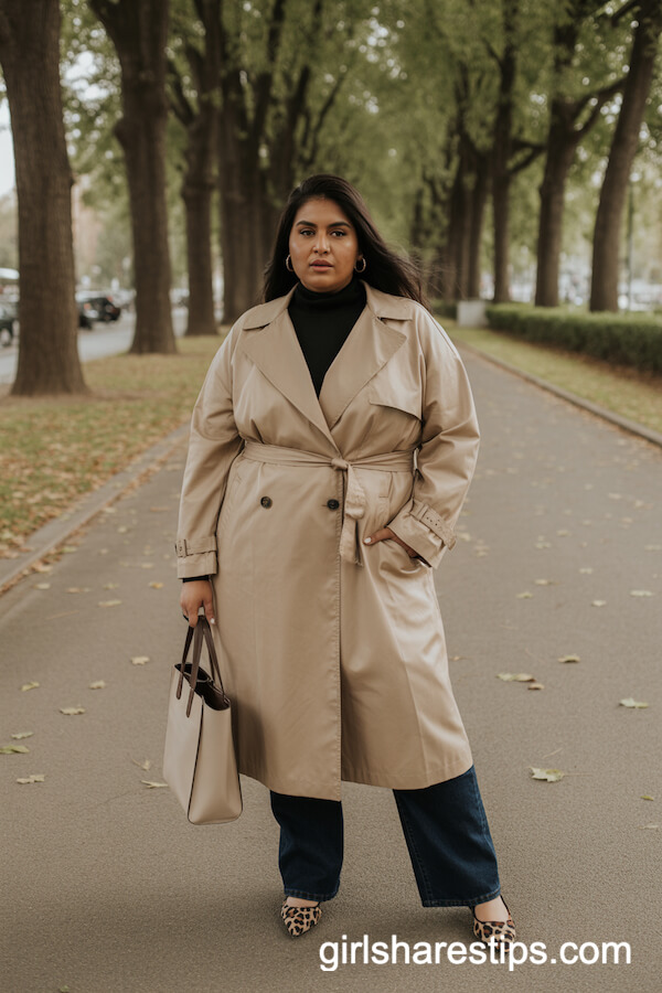 Belted Trench Coat with Leopard Print Flats