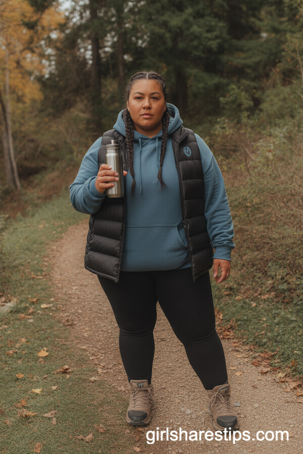 Hoodie and Puffer Vest on the Trail