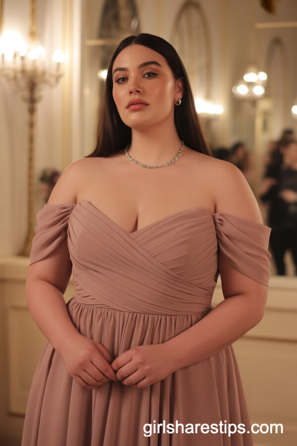 Dusty Rose Off-the-Shoulder Gown