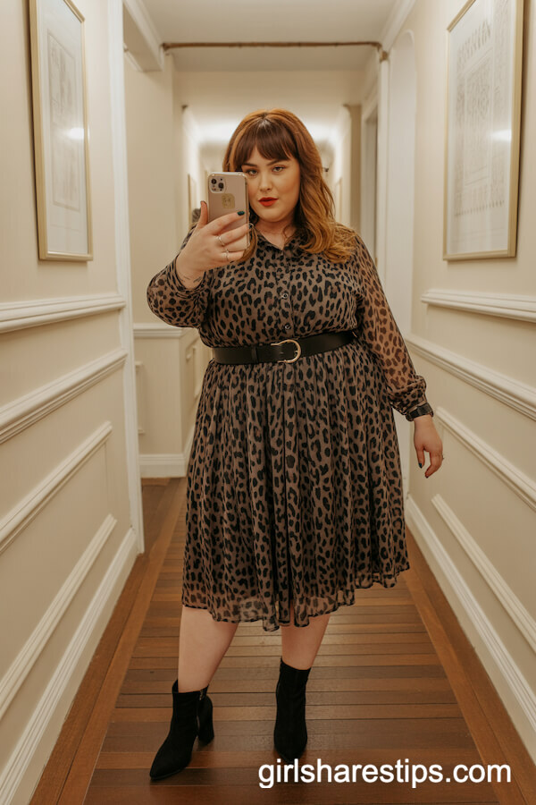 Leopard Print Dress with Black Belt