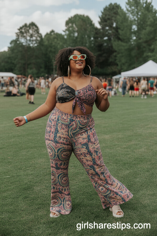 Psychedelic Flare Pants Bandana Top Festival Outfit