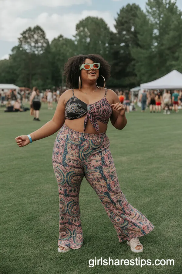 Psychedelic Flare Pants Bandana Top Festival Outfit