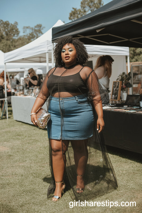Sheer Glitter Overlay Dress with Denim Mini Skirt