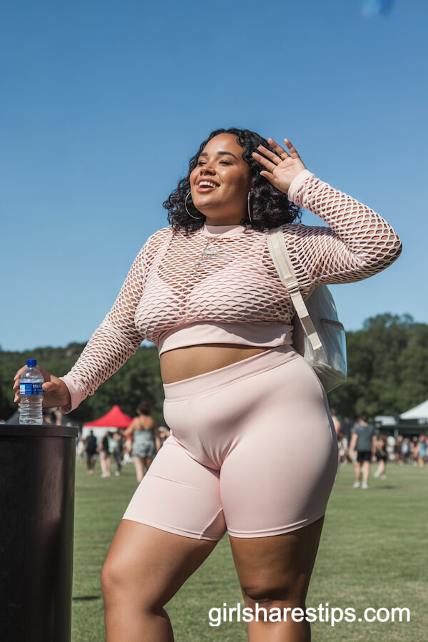 Pastel Mesh Long Sleeve Top with Sporty Shorts