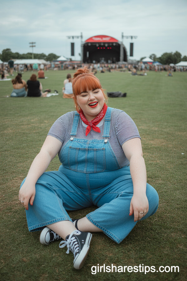 Oversized Vintage Denim Overalls & Stripe Crop Tee Combo