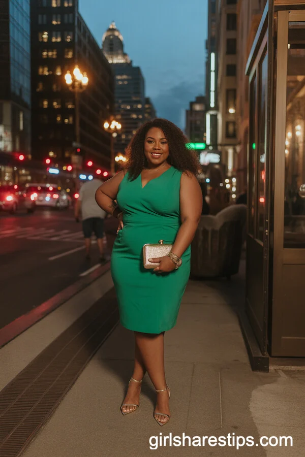 Emerald Green Sheath Dress and Strappy Heels for Upscale Evenings