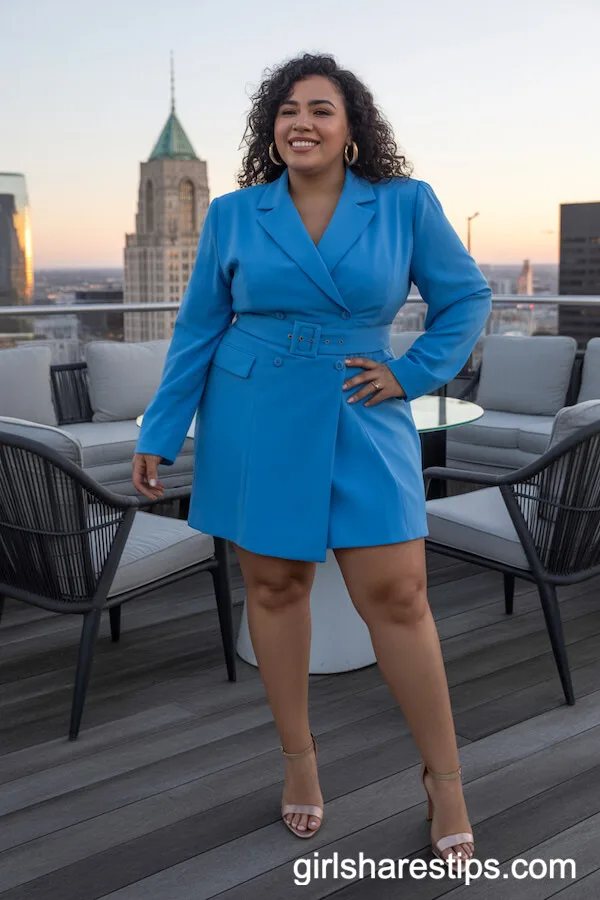 Cobalt Blue Blazer Dress for a Statement Rooftop Date Look