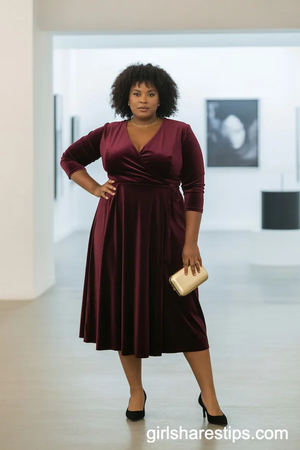 Burgundy Velvet Wrap Dress for an Artsy Gallery Date
