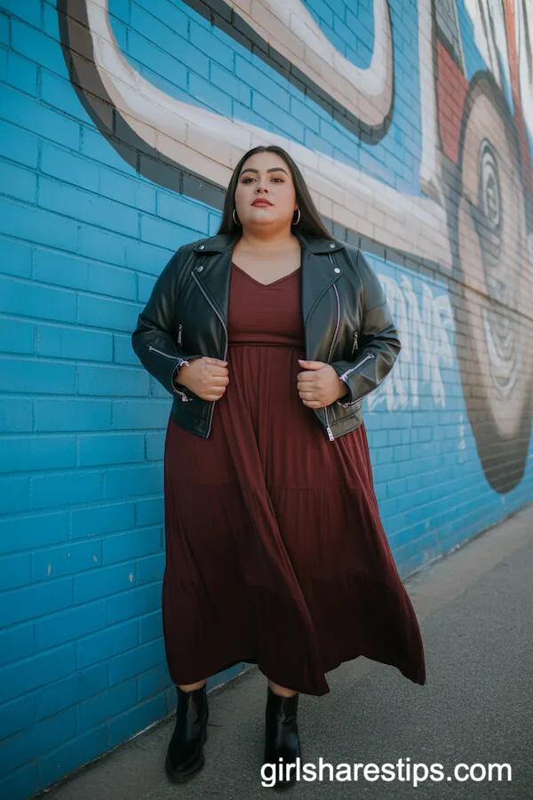 Moto Leather Jacket Over a Flowy Maxi Dress for Bold Street Style