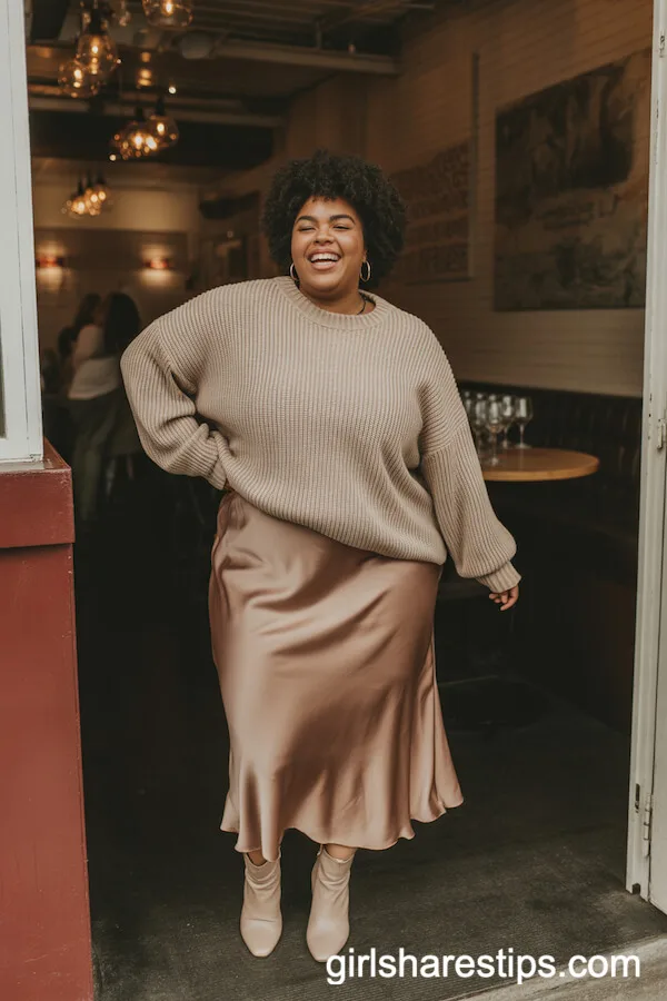 Oversized Sweater and Slip Skirt for a Cozy Wine Bar Date