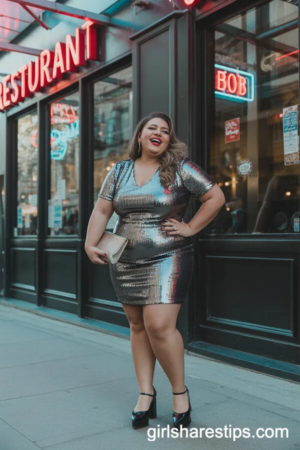 Silver Sequin Mini Dress with Platform Heels