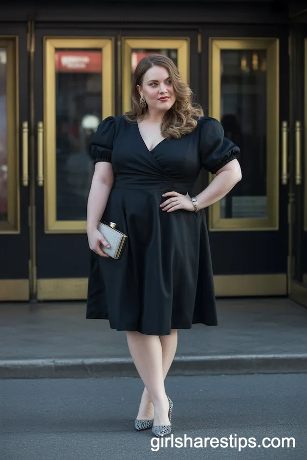 Little Black Puff Sleeve Dress Statement Heels