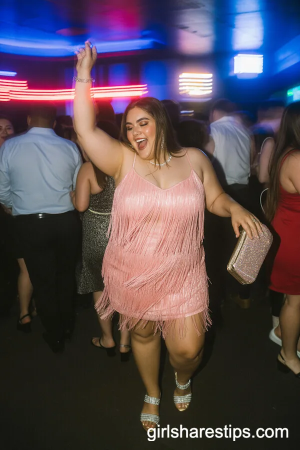 Pink Fringe Cocktail Dress with Sparkly Clutch