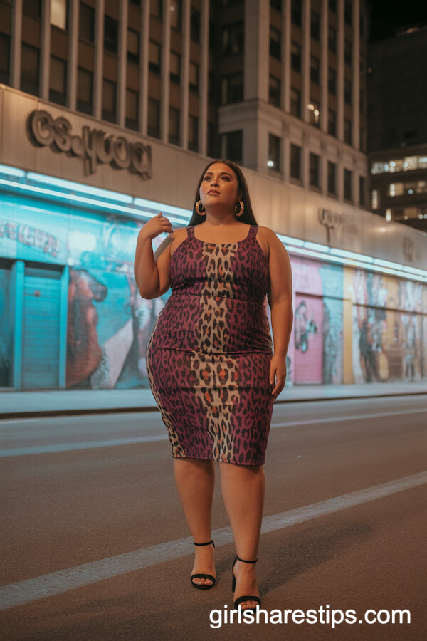 Leopard Print Bodycon Dress with Gold Hoops