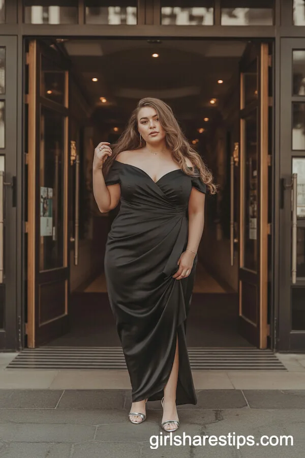 Black Off-the-Shoulder Evening Gown