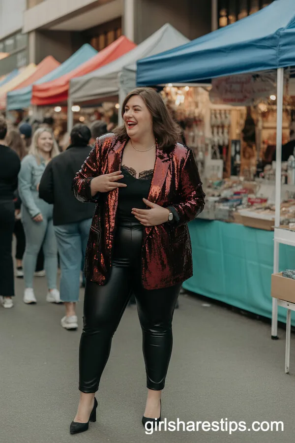 Statement Sequin Blazer and Faux Leather Leggings