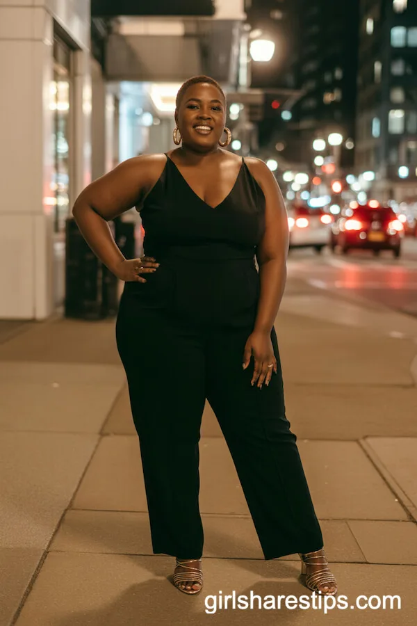 Chic Black Jumpsuit and Gold Accessories