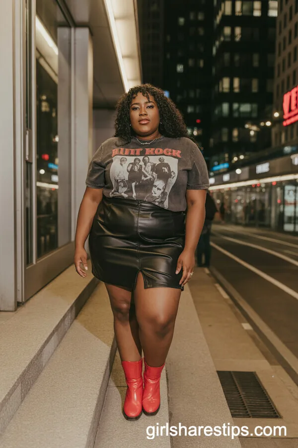 Faux Leather Mini Skirt and Vintage Band Tee