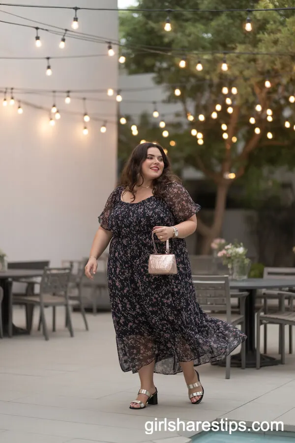 Dark Floral Maxi Dress with Block Heels