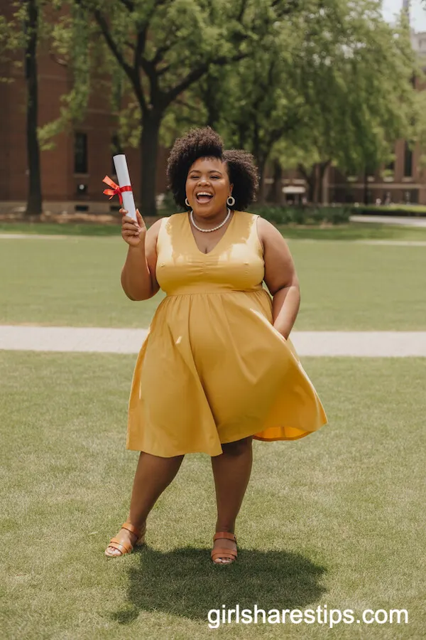 Bright Yellow Sundress with Pearl Earrings