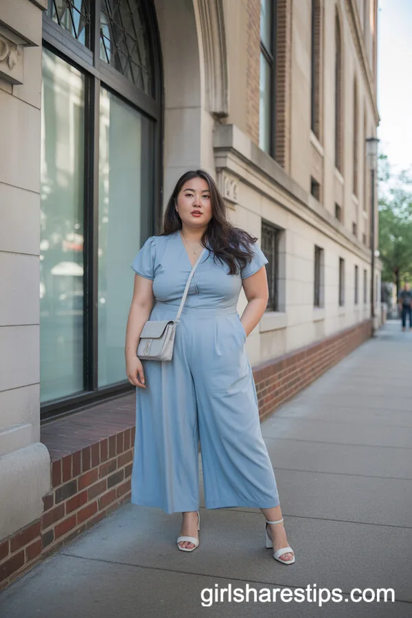 Powder Blue Wide-Legged Jumpsuit with Heels