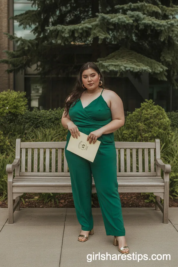 Emerald Green Jumpsuit with Gold Accessories