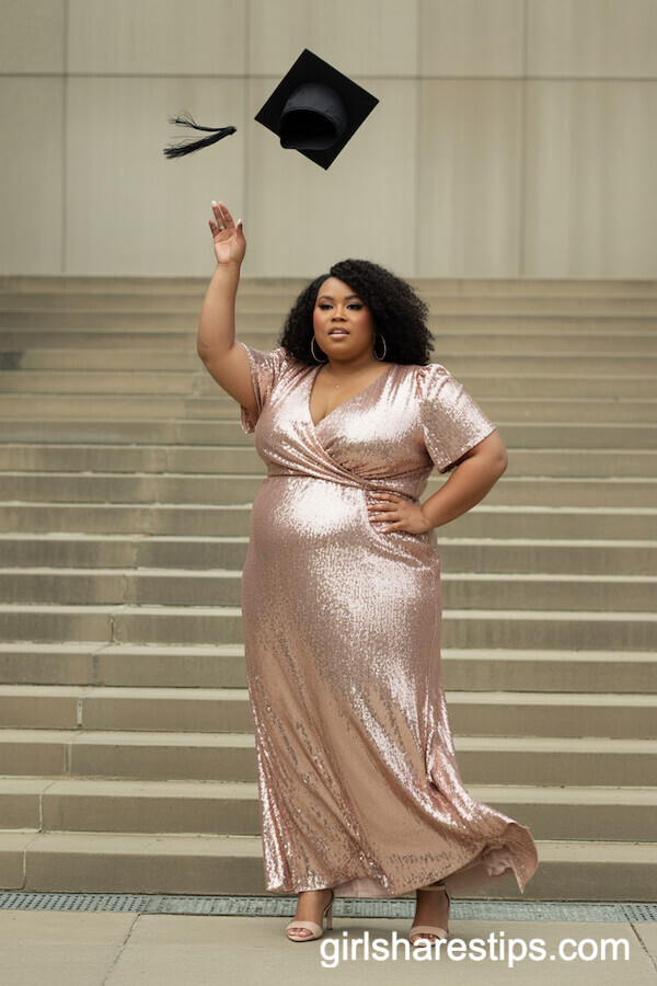 Rose Gold Sequin Gown with Nude Heels