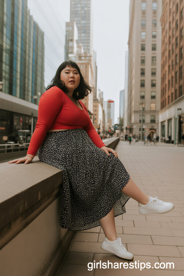 Polka Dot Skirt with Red Cropped Sweater