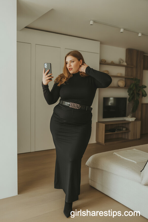 Black Fitted Maxi Skirt with Turtleneck