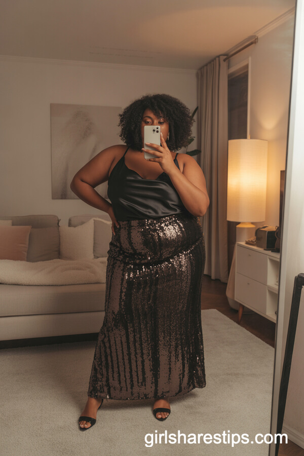 Sequin Skirt with Silky Cami