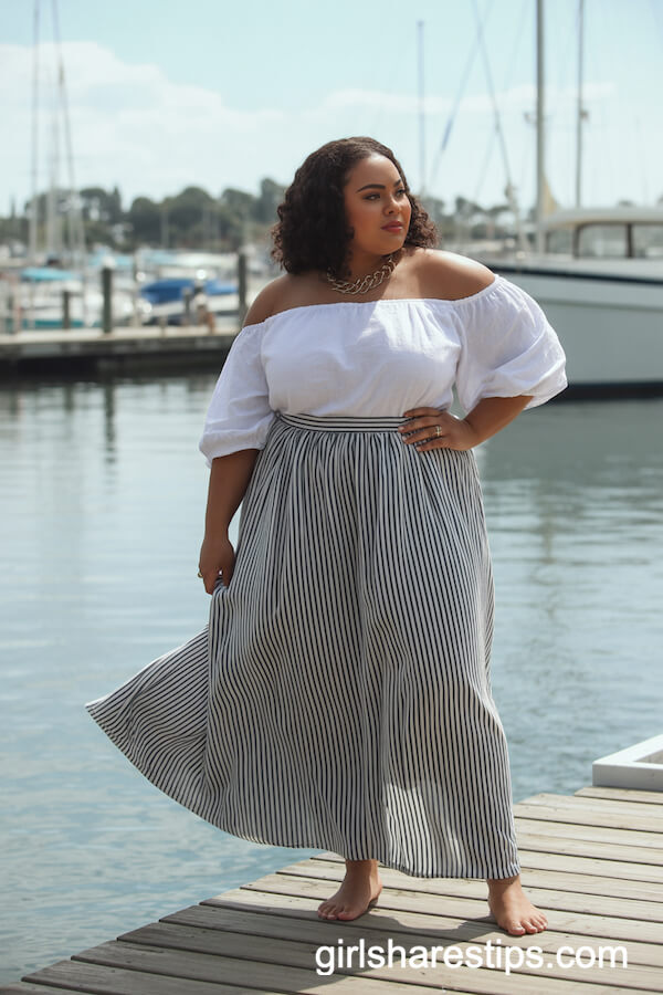 Striped Maxi Skirt with Off-Shoulder Top