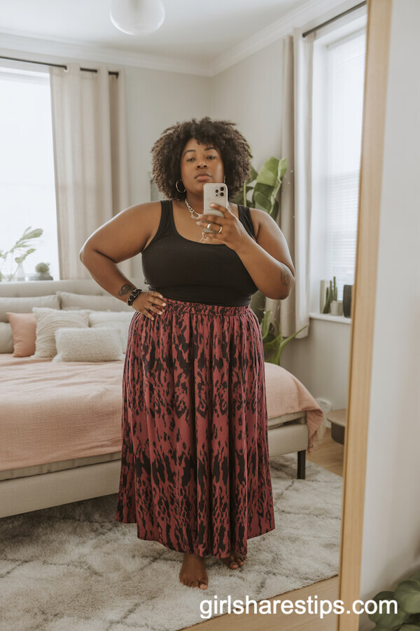 Bold Patterned Maxi Skirt with Fitted Tank Top