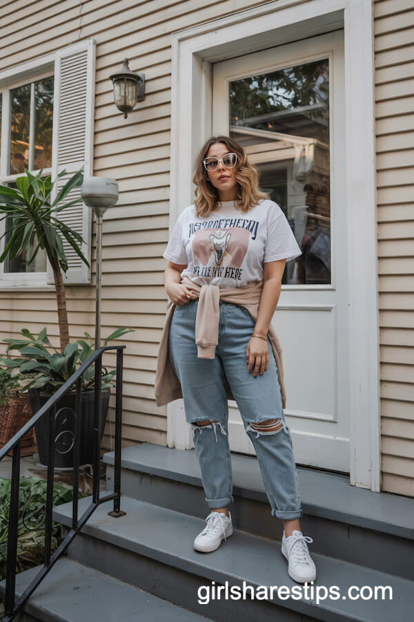 Graphic Tee and Ripped Boyfriend Jeans