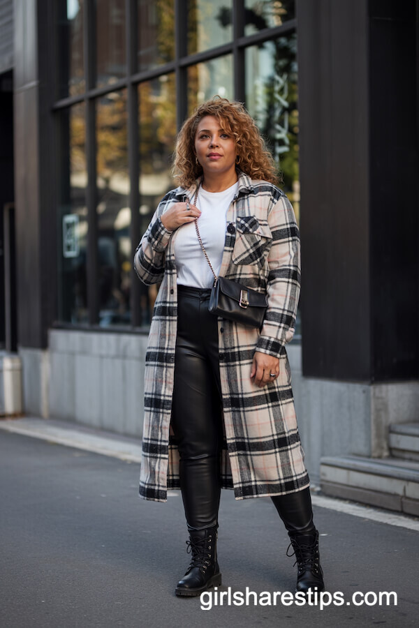 Plaid Shacket with Faux-Leather Leggings