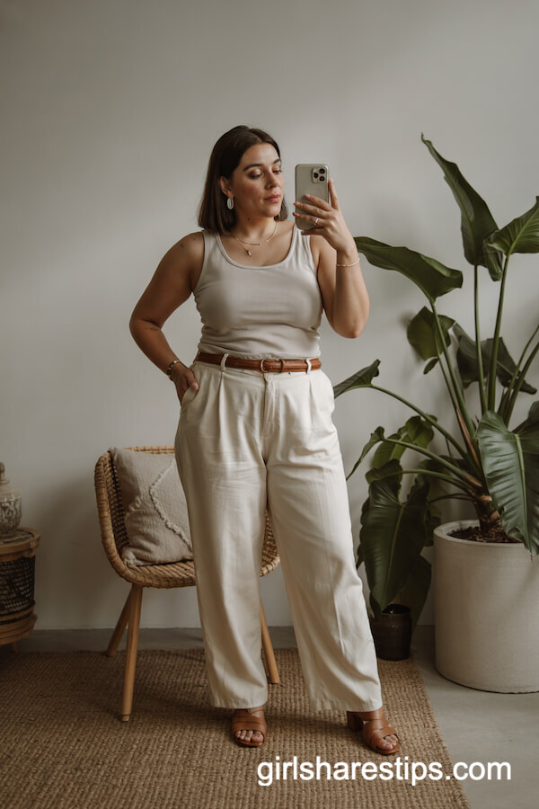 Beige Tank and Cream Trousers Minimalist