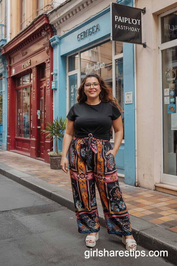 Colorful Printed Pants with Black Tee
