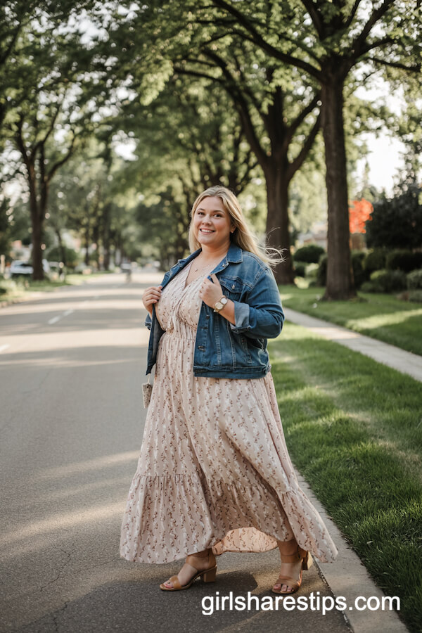 Floral Maxi Dress with Denim Jacket