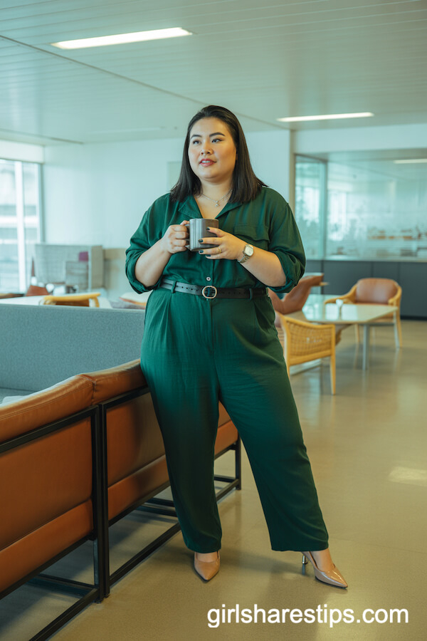 Dark green belted jumpsuit